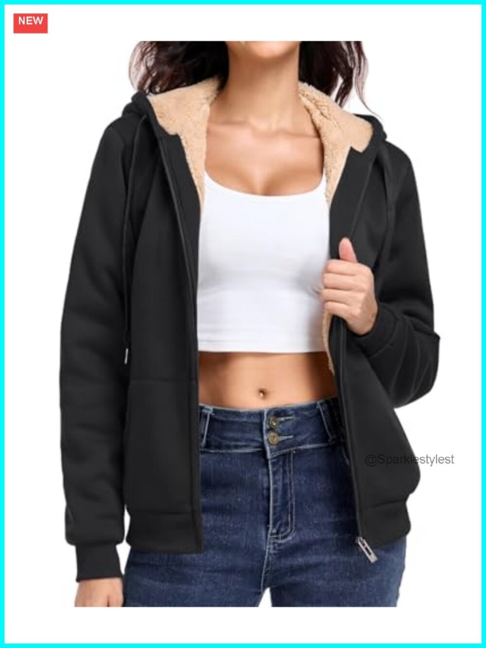Womens Zip Up Hoodie Thick Fleece Lined Hooded Sweatshirt Warm Jacket